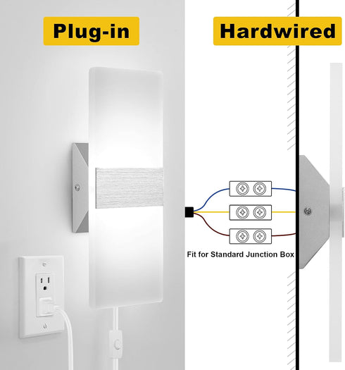 GOODATE 3000K-6500K 10%-100% 12W 6FT 1 Pack Plug in Wall Sconces with Stepless Adjustable Colors and Brightness