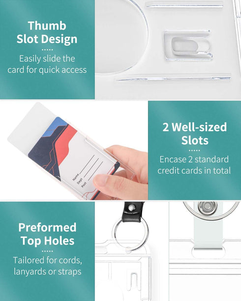 Pawfly 2 Pack Vertical 2-Card Badge Holder, Hard Transparent PC Case Protector with Retractable Badge Reel Clip