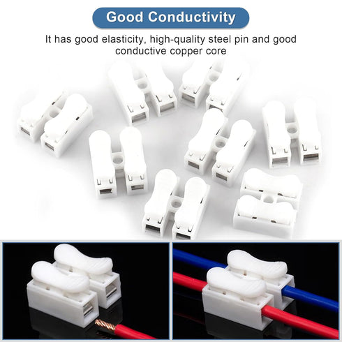 2 Pin Wire Connectors, 100Pcs Spring Terminal Cable Clamp Connectors for LED Strip Light