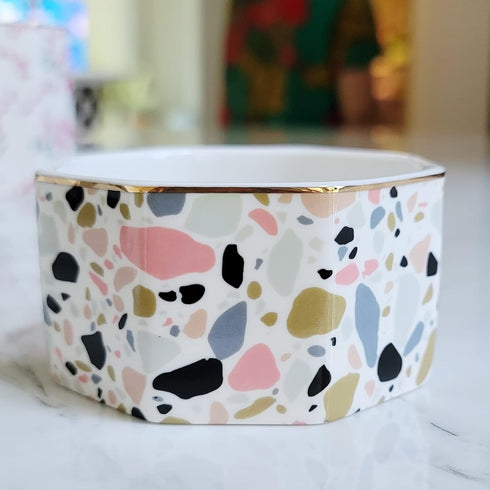 Ceramic Paper Clip Holder, Gold Line Dispenser, Cute Terrazzo Marble Pattern Office Binder Clip Holder