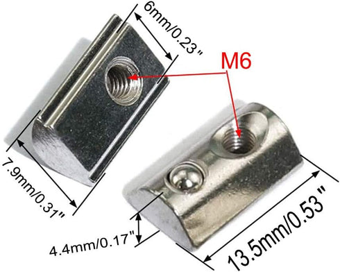 12-Piece Set 2020 Series M6 T Nut, Roll-in Spring Ball Elastic Nut for 6mm T-Slot Aluminum Extrusion Profile