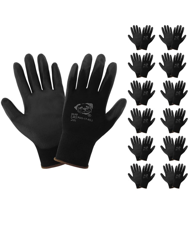 Global Glove PUG-17 Lightweight Polyurethane Dipped Work Gloves, Black, Medium, 12 Pairs, Anti-Static/Electrostatic
