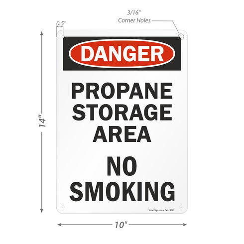 SmartSign U9-2344-NA_10x14 "Danger - Propane Storage Area, No Smoking" Sign | 10" x 14" Aluminum Black/Red on White