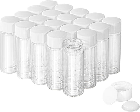 14ml Clear Glass Vial, 20pcs with White Screw Cap and Inner Plug, Leak-Proof Sealed Sample Vials