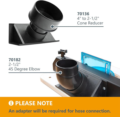 70152 2.5 inch 6.5 inch POWERTEC Router Table Dust Port | ID x Dust Collection Adapter for Router Table Fence
