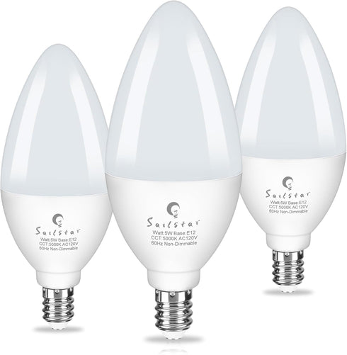 Bulbs 60 5W Bulbs, 500LM, 5000K, E12 Bulbs, B11 Bulb 85, Non-dimmable, 3 Pack Sailstar Ceiling Fan Light Watt