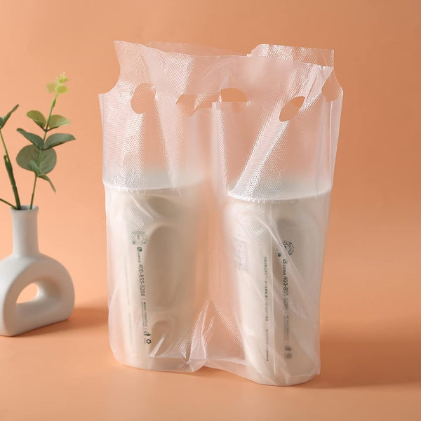 EGV 300PCS Clear Handle Drink Drinking Poly Plastic Packaging Bags,Drink Carrier, for Delivery