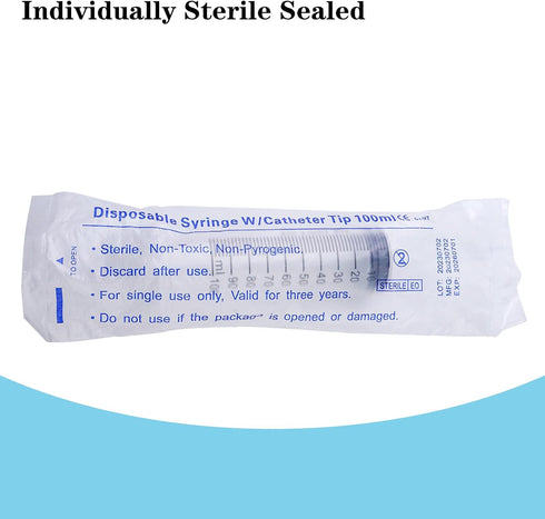 100ml Large Syringes, Individually Sterile Sealed Plastic Syringe for Liquid, Measurement, Pet Feeding, Ink