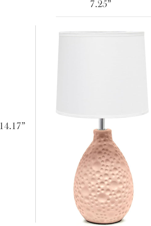 LT1193-PNK 14.17" Simple Designs Refined and Textured Oval Stucco Ceramic Table Lamp, for Living Room, Bedroom, Office