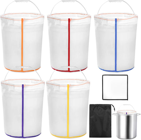 5 Pcs 5 Gallon Reusable Mesh Filter Bags, Nylon Filter Bags with