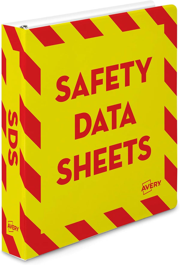 Avery Heavy-Duty Industrial SDS Binder, 1.5 One-Touch EZD Rings, 400-Sheet Capacity, Yellow/Red Border