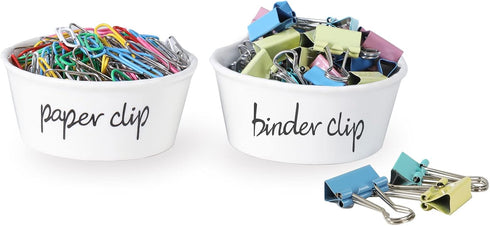 ONTUBE White Ceramic Paper Clip and Binder Clip Holder Set