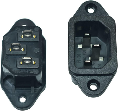 Screw Mount 3 Pins IEC320 C14 Inlet Power Plug Socket, 15A 250VAC Power Connector (Pack of 2)