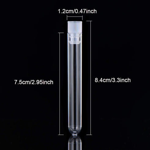Hicarer 50 Pieces Clear Plastic Test Tubes 12 by 75 mm with Push Caps, 5 ml