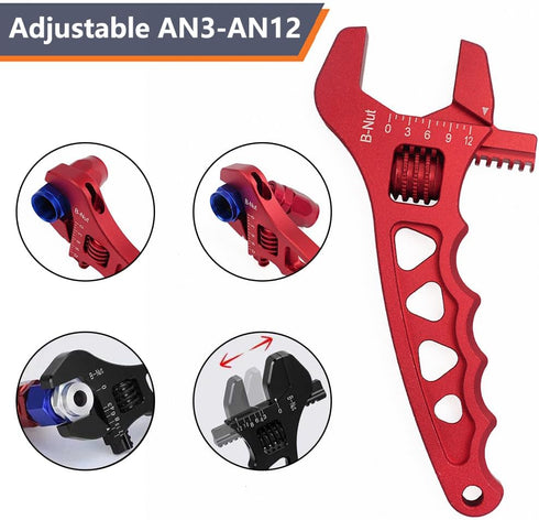 AN Hose Fitting Adjustable Wrench 3AN-16AN, Lightweight Aluminum (Red)
