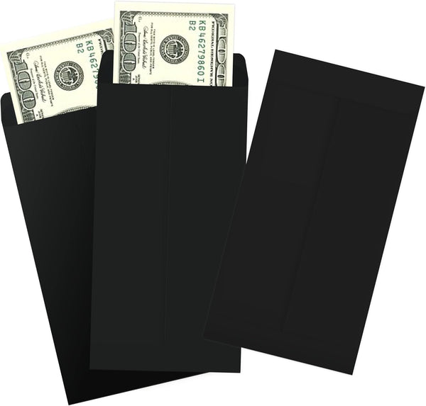 Money Envelopes 500 Pack, Cash Envelopes with Gummed Seal, Small Parts Envelopes (Black, 3.5 x 6.5 Inches)