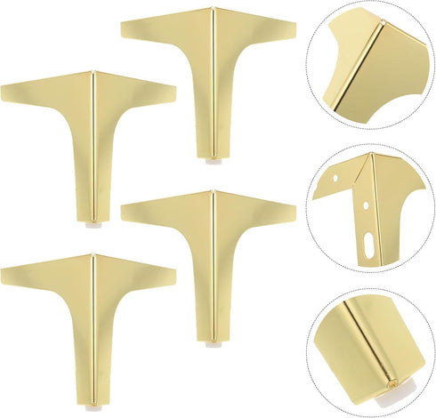 DONFAMDS 4pcs 13cm Metal Furniture Legs for Coffee Table and Cabinet Gold Triangle Sofa Support Legs for Stool