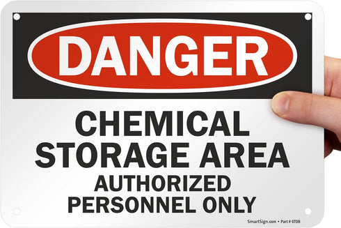SmartSign - U9-1214-NA_7x10 "Danger - Chemical Storage Area, Authorized Personnel Only" Sign, Aluminum Black/Red on
