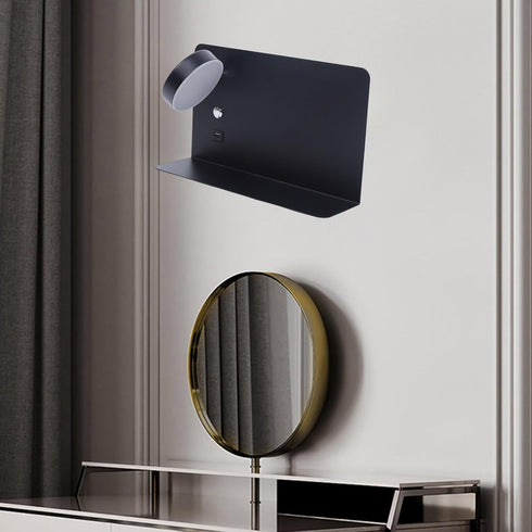 Jiabailie Sconce,7W Bedside LED Wall Mount Light with U-SB Port and Switch,Black Wall Wall Lamp with Shelf Holding