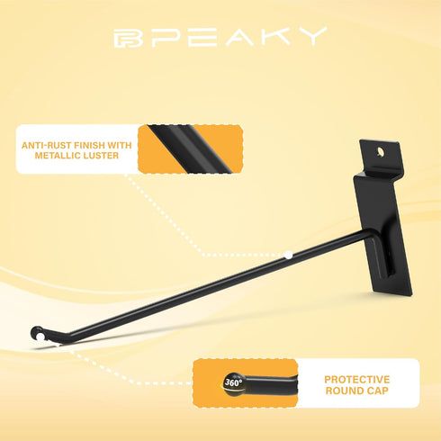25PC Black Slatwall Hooks 8 Inch, Heavy Duty Slatwall Accessories, Tool Hanger for Slat Wall