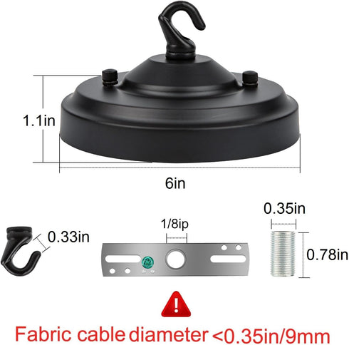 6IN 22LBS Light Canopy Kit, Chandelier Kit with Hook, Matte Black Ceiling Metal for Pendant Light, Chandelier, Grow