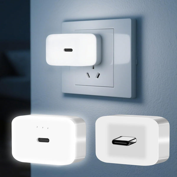 LED Nightlights Plug in Wall Voice AI Activated 2-Pack with USB Charging