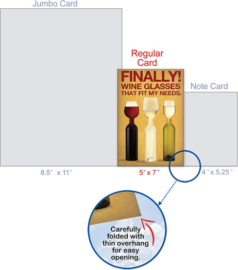NobleWorks Funny Happy Birthday Card with Envelope - Colorful Humor Greeting Note, Wine Glass Needs 9978