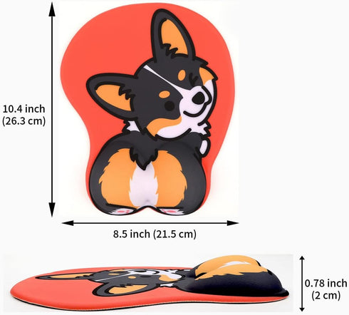 Ergonomic Mouse Pad with Gel Wrist Support, 3D Funny Butt Anime Wrist Rest for Home & Office - Cute Dog