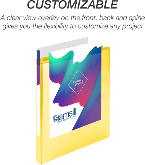 Samsill Durable 0.5 Inch D Ring Binder, Customizable Clear View Binder, Yellow, Made in the USA