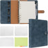 FYY Leather A5 Binder, 6 Ring Notebook, Refillable Planner with Pockets, A5 Dividers, Navy Travel Journal Cover