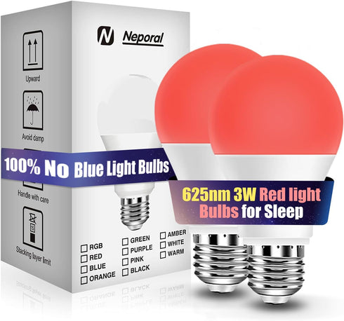 Neporal 3W 625nm Red Light Bulbs for Sleep, 100% Blue Light Blocking