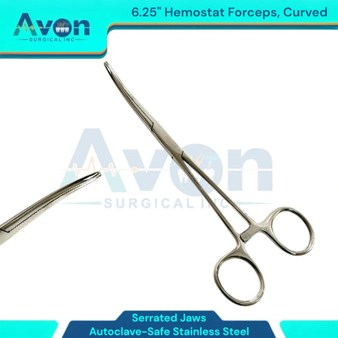 Avon Surgical Pack 2pcs (6.25 Inches) of - Hemostat Clamp Forceps with Serrated Jaws, Curved + Straight, Autoclave-Safe
