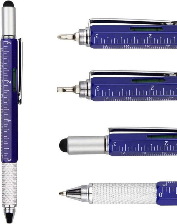 DUNBONG 6-in-1 Metal Multi Tool Pen - Stylus Pen, Screwdriver, Ballpoint Pen, Level, Ruler, 1-Count (Blue)