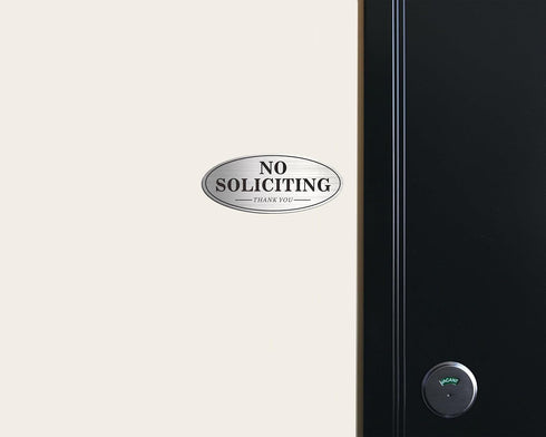 House Door No Soliciting Sign Metal, 2 Pack Silver Color, Self-Adhesive Modern Design Aluminum Signs for Office Home