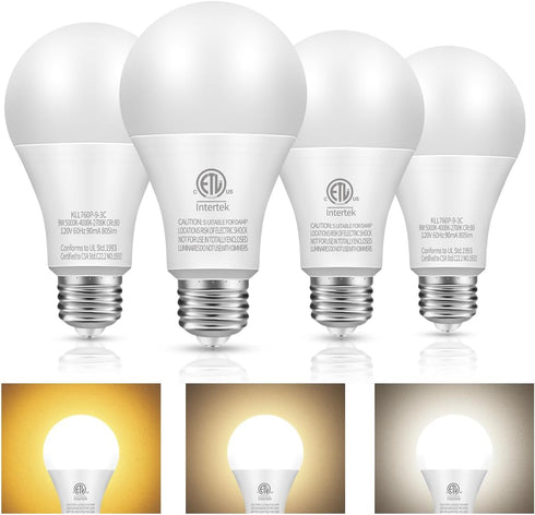 A19 3-Color LED Light Bulbs, Color Changing Light Bulb, 9W (60 Watt Equivalent), 800 Lumens, E26 Base, 4 Pack