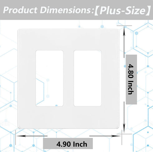 2 Pack 2-Gang Screwless Decorator/Rocker Wallplate Faceplate Cover for Outlet & Switch, Plus-Size, Glossy-White