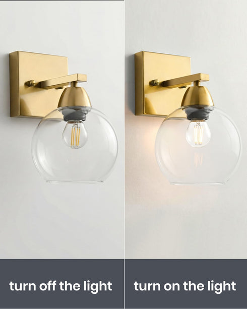 Ruibutrade 1-Light Bathroom Light Fixtures, Matte Gold Vanity Light with Hand-Blown Thick Glass Shade, High Clarity
