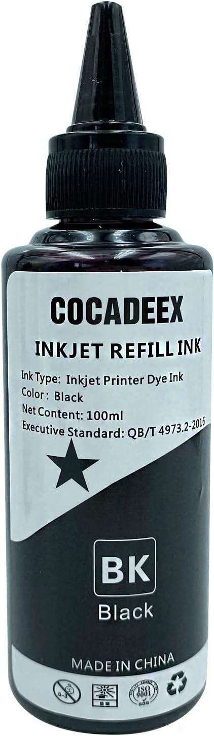 COCADEEX 5 Bottles Black Ink Refill Kit, Compatible with Ink Cartridges 67XL, 65XL, 64XL, 63XL, 62XL, 500ml Black Ink