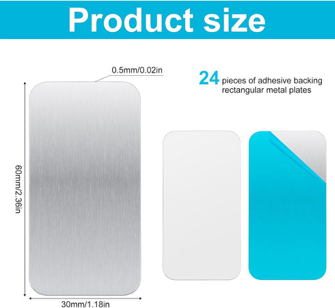 BOXOB 24pcs 2.36x1.18in Adhesive Metal Plates for Magnetic Mounts, Rectangular Iron Strips with Adhesive Backing