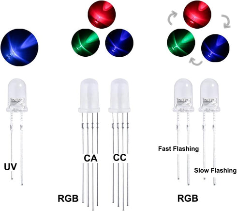 3mm 5mm Bulbs 5 (Pack 350) ELEGOO and Diffused and Clear Assorted LED Light Kit Light Colors with UV, RGB CA, Fast