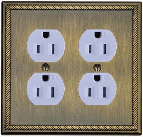 Decorative Antique Brass Wall Plate for Electrical Outlets, 2-Gang Switch Plates Outlet Cover (2 Pack)