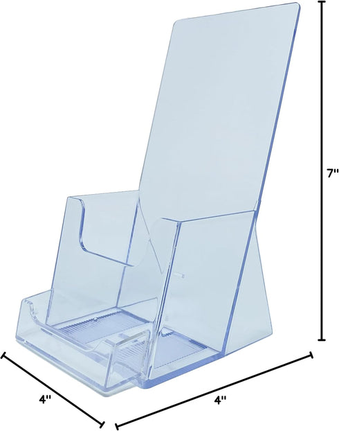 YOUNI (2 Pack) 4" Wide Tri-Fold Brochure with Business Card Holder - Clear Acrylic Counter-top Organizer