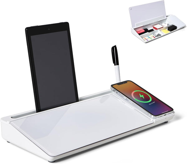 Garood Desktop Whiteboard with Wireless Charger, Fast Charger Desk Organizer, Phone Holder, 15.8 x 7 x 2 inches