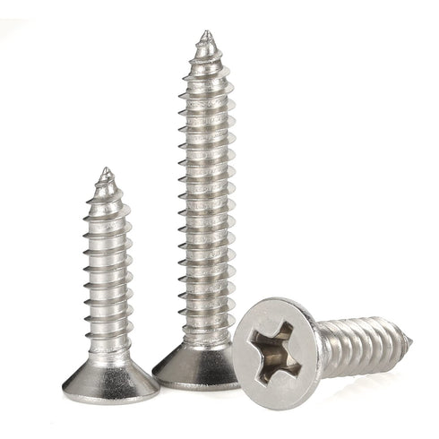 #8 x 1 Flat Head Sheet Metal Screws - 100 PCS, 304 Stainless Steel 18-8, Self Tapping Wood Screws