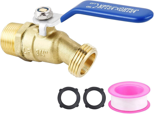 Brass 3/4" Hose Bibb, 3/4" Male NPT x Garden Hose Thread, Lead-Free Compliant, Ideal for Gardens and Patios