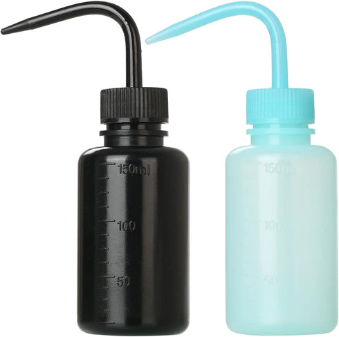 2Pcs Tattoo Wash Bottle 150ml, 5oz Water Squirt Bottle for Medical Succulent Cleaning, Black&Blue