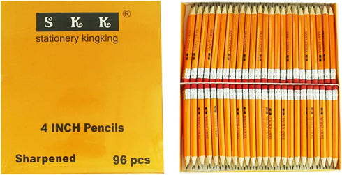 SKKSTATIONERY Half Pencils with Eraser Tops, Golf Pencils, 4 inch Mini Pencils, Classroom, Pew - #2 HB, Hexagon, Pre-sharpened, 96/Box. by SKKSTATIONERY