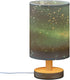 YANENDIE Green Starry Night Bedside Table Lamp, Nightstand Lamp with Linen Fabric Shade - Wooden LED Desk Lamps
