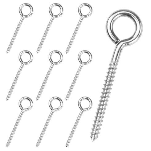 Muzata 10 Pack Eye Screws, 3.3 Inch Stainless Steel Screw Eye Hook, Heavy Duty M6 Eyelet Hooks for Indoor Outdoor