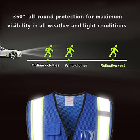 Reflective Safety Vest for Men Women, High Visibility Mesh Vest with 5 Pockets and Zipper Front, Meets ANSI/ISEA